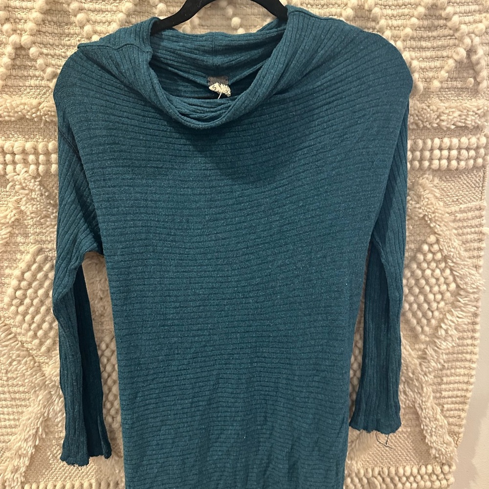 We The Free Blue Cowl Neck Sweater Ribbed Knit